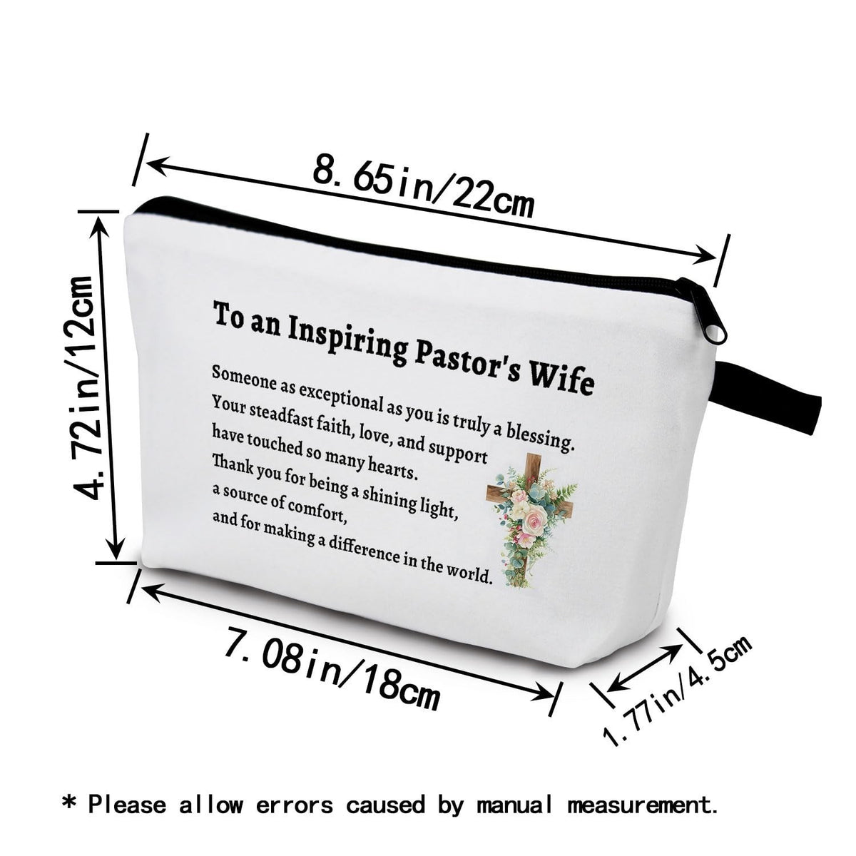 Christian Appreciation Gift Cross Floral Makeup Bag Small Organizer for Women
