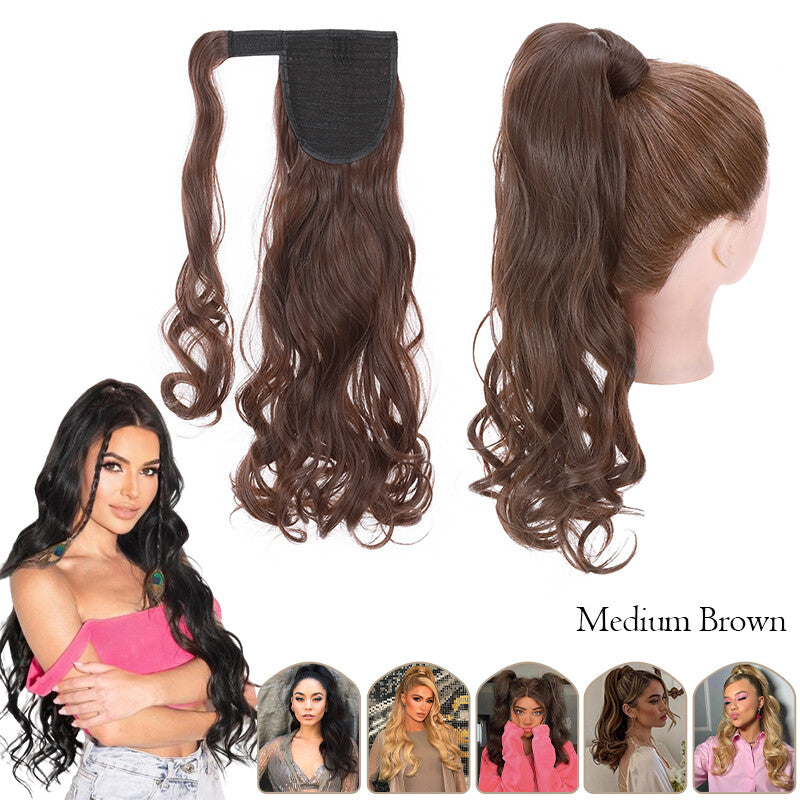 Mega Thick Wrap-On Ponytail Extensions - Natural Human Hair, Curly Wavy Straight