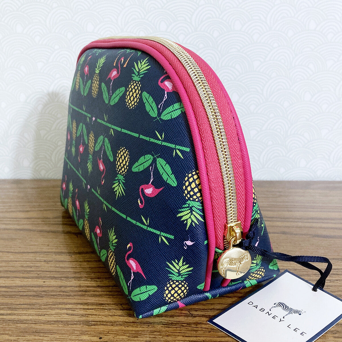 Large Tropical Cosmetic Bag with Flamingo Pineapple Pattern - Travel Organizer Pouch