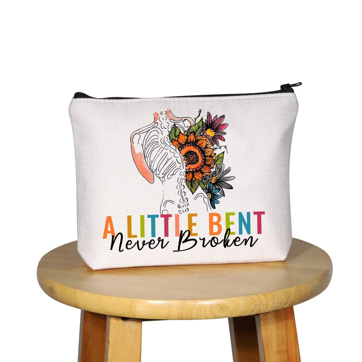 Scoliosis Awareness Makeup Bag - Never Broken Never Bent Gift for Warriors