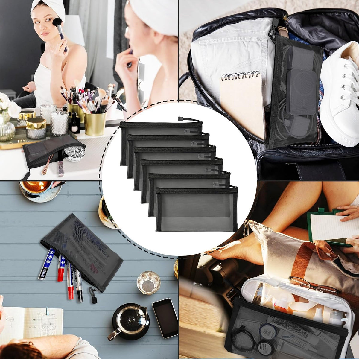 Mesh Makeup Bags with Zipper - Small Nylon Travel Cosmetic Pouches
