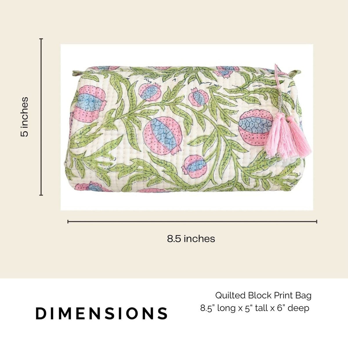 Boho Floral Quilted Toiletry Bag & Makeup Case - Pink & Blue Pomegranate