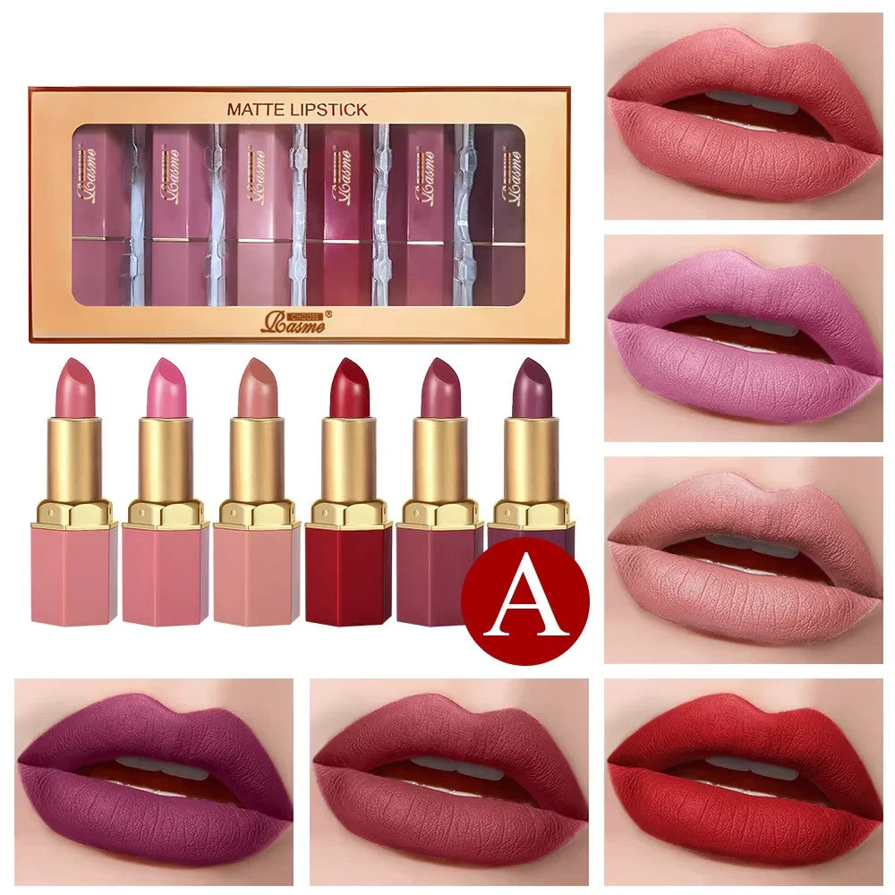 6-Piece Matte Waterproof Lipstick Set - Long Lasting & Gift Ready