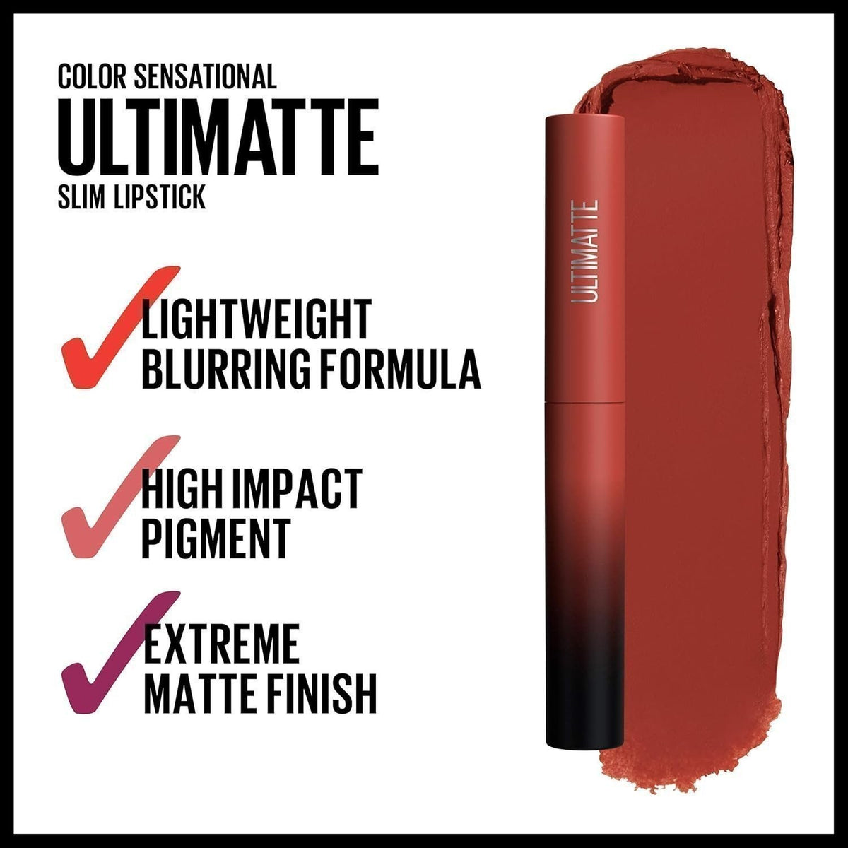Maybelline Ultimatte Matte Lipstick - Rusty Red, Long-Lasting & Comfortable