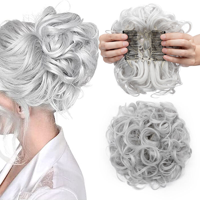 Women Ladies Curly Messy Bun Hair Piece Clip-In Extension - X-Large, Multiple Colors