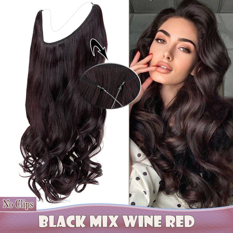 Invisible Wire Clip-In Hair Extensions with Clips & Replacement Wires - Natural & Wavy, 20/24 Inch