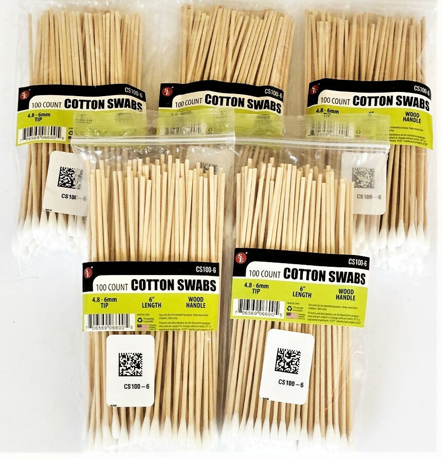 Industrial Cotton Swabs 6 Inch with Wooden Handle for Cleaning & Detailing