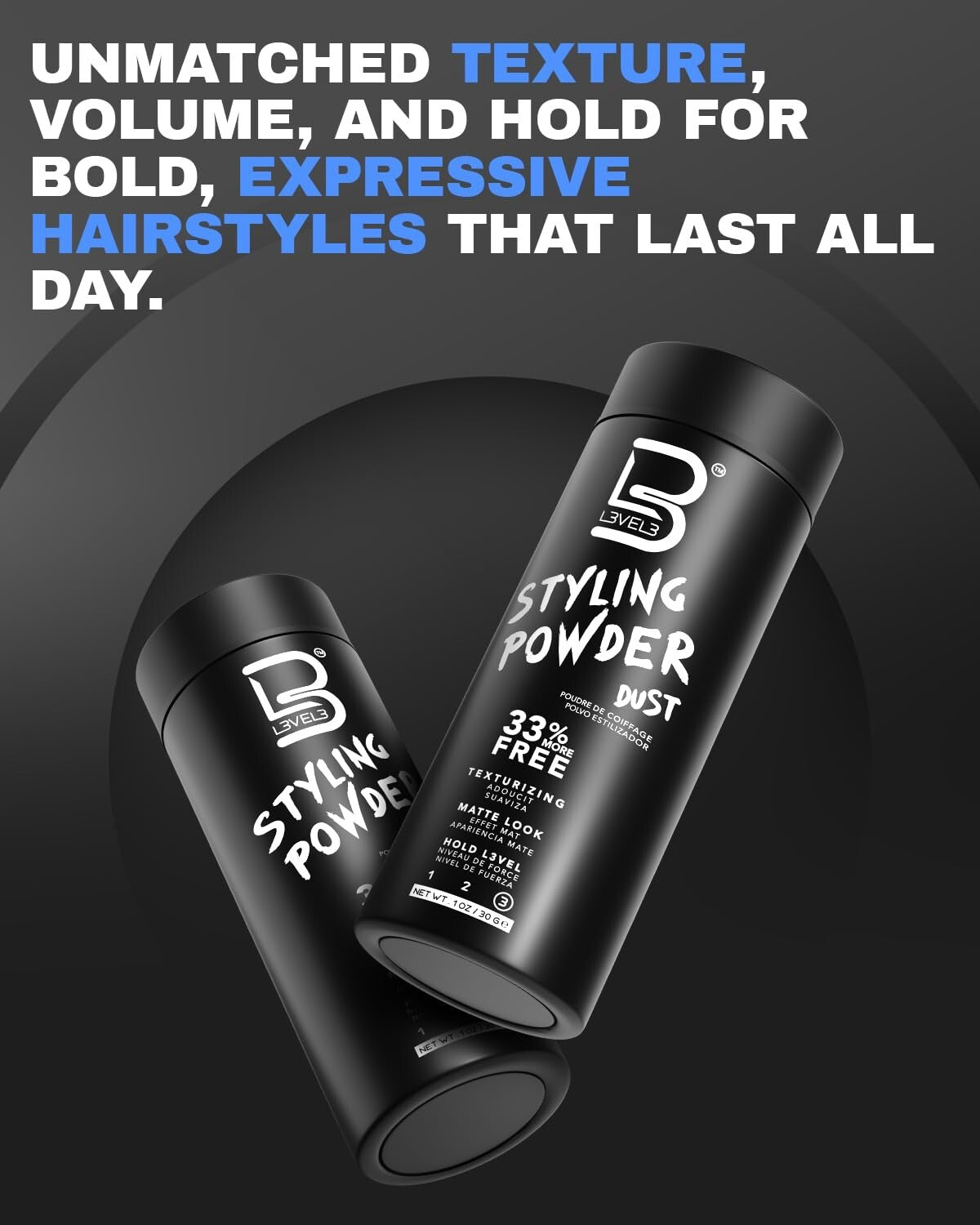 Men's Texturizing Hair Powder Level 3 - Matte Finish, Medium Hold, 2 Pack