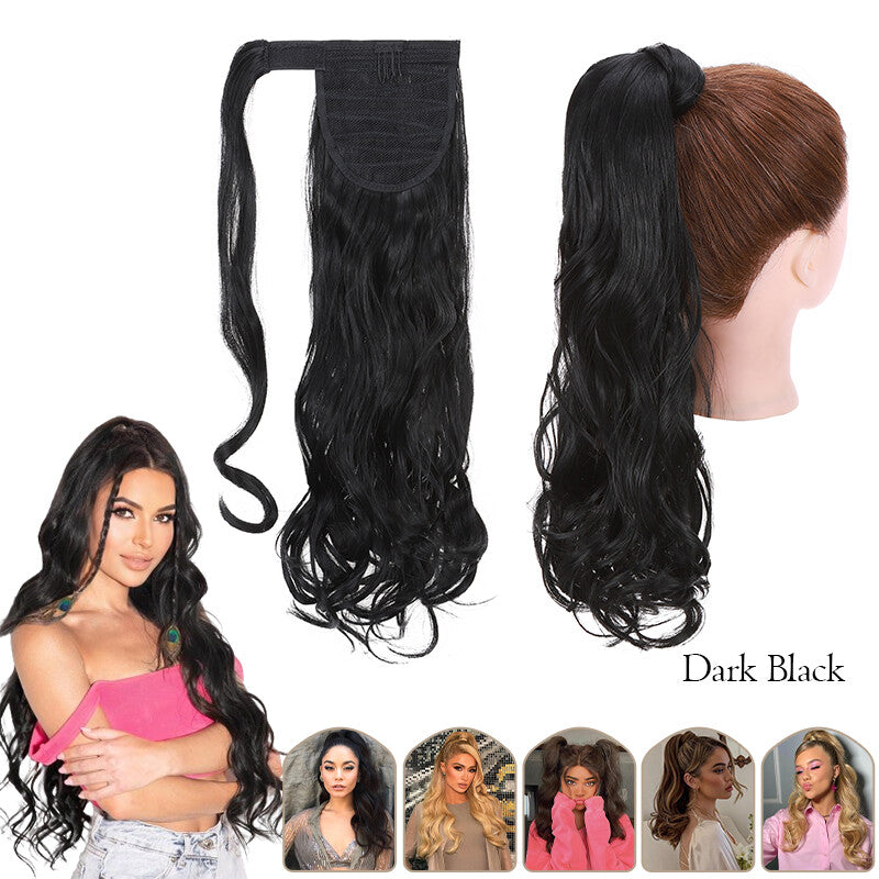 Mega Thick Wrap-On Ponytail Extensions - Natural Human Hair, Curly Wavy Straight