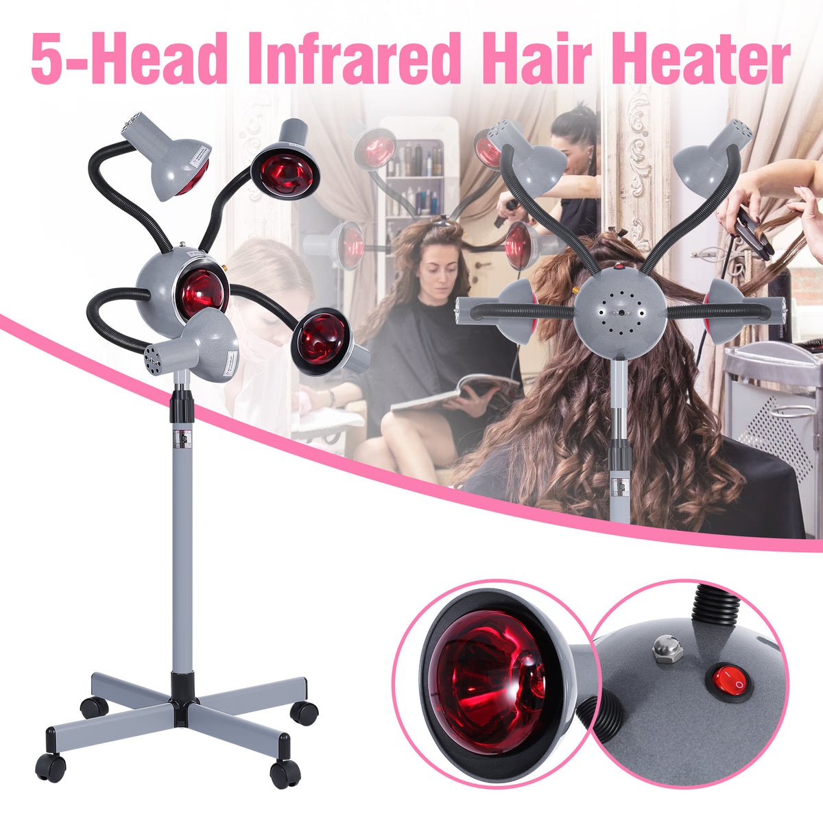 Infrared Hair Styling Heat Lamp with 5 Heads Salon Dryer & Perming
