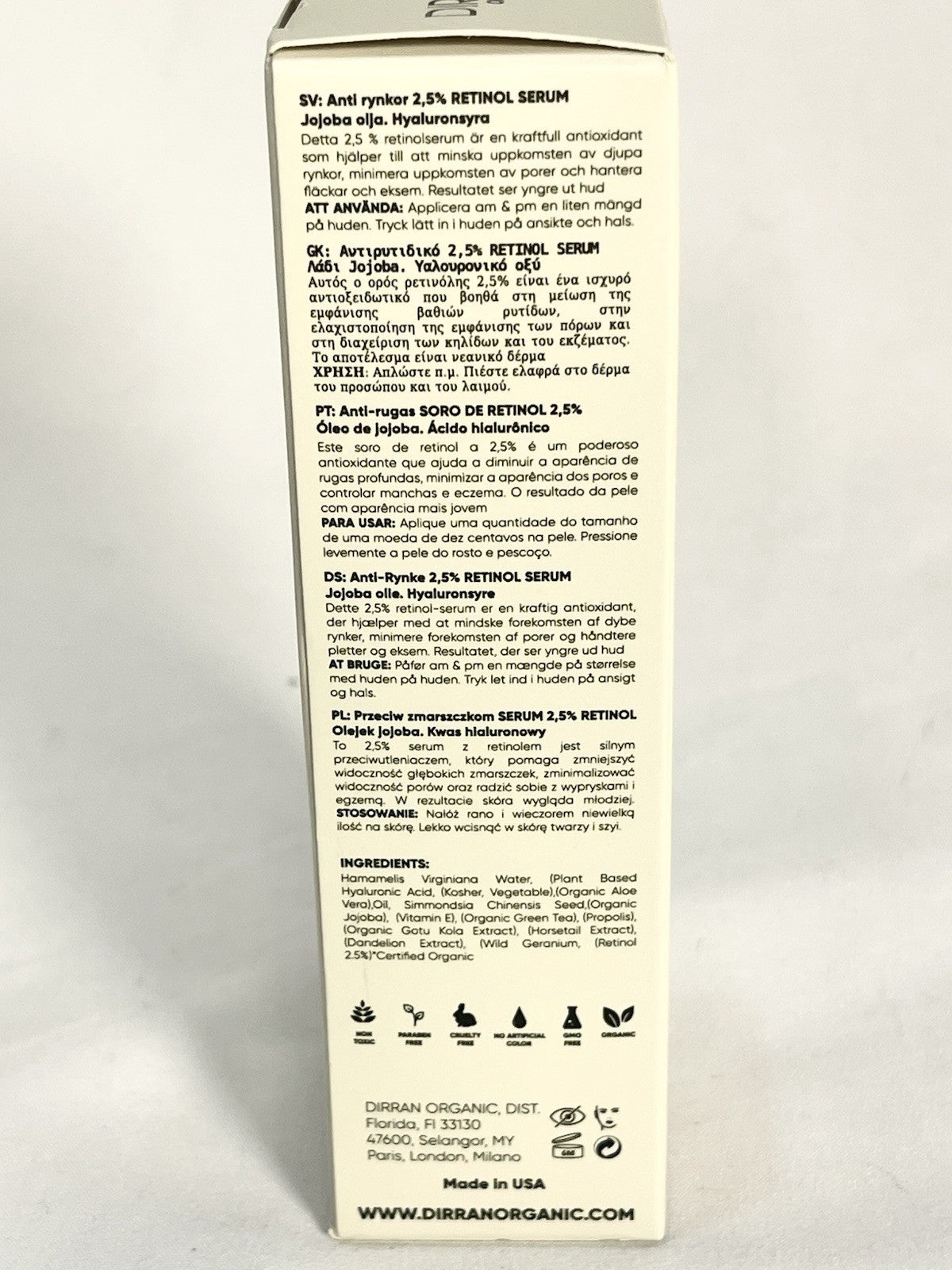 DIRRAN ORGANIC - 2.5% RETINOL SERUM Anti-Wrinkle