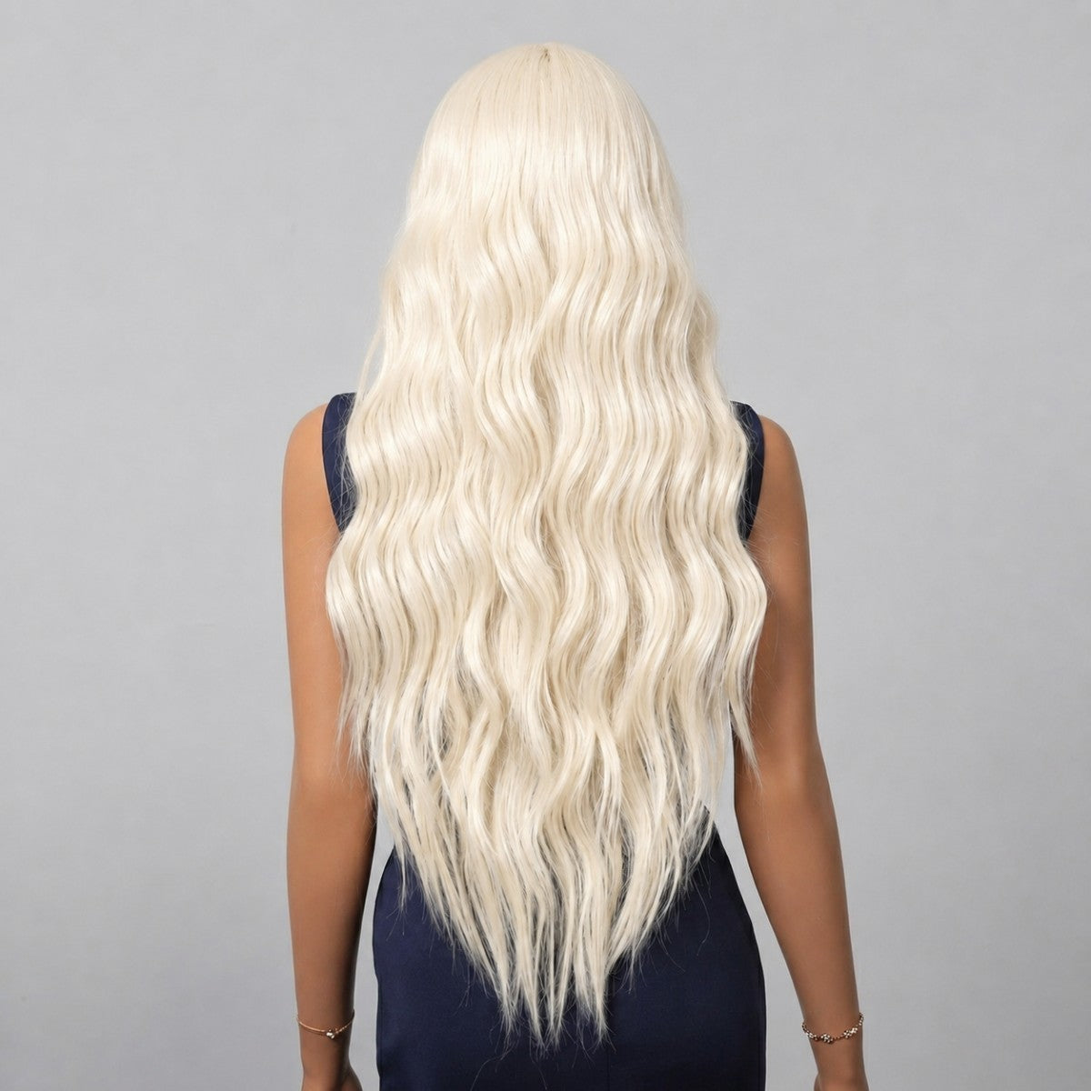 Long Wavy Bleach Blonde Lace Front Wig - Heat Resistant Synthetic Hair