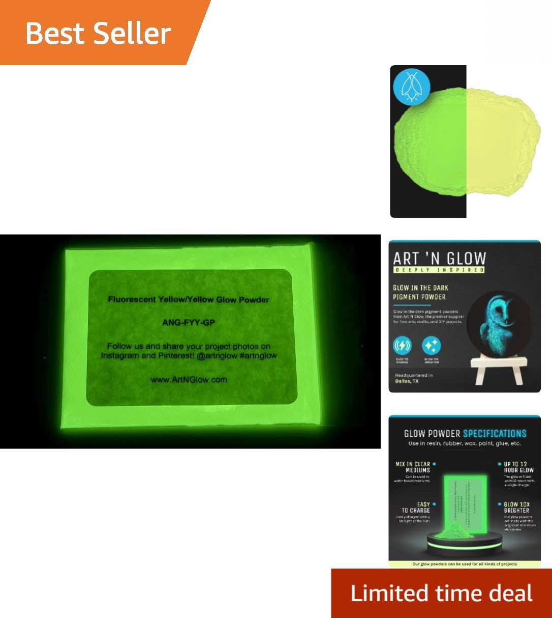 Glow in The Dark Powder Fluorescent Yellow 12g Non-Toxic Art & Craft Material