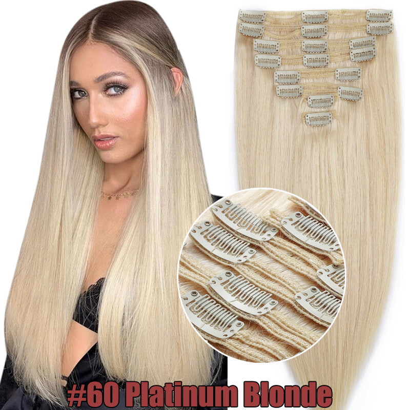 Full Head Clip-In Human Hair Extensions Double Weft Balayage - Thick & Natural