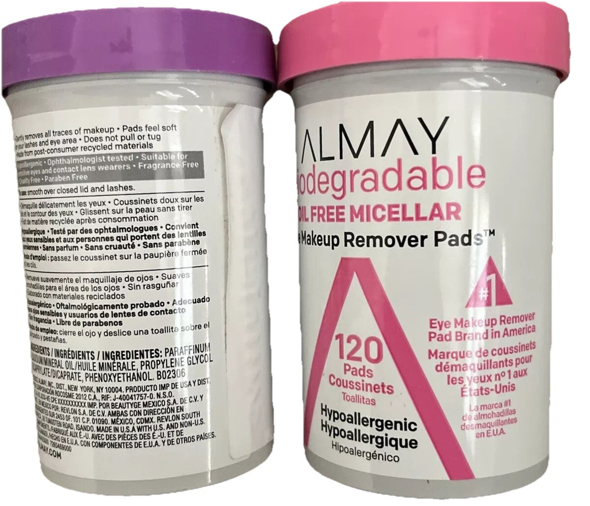 Almay Biodegradable Oil-Free Micellar Eye Makeup Remover Pads - 120 Count (2 Pack)