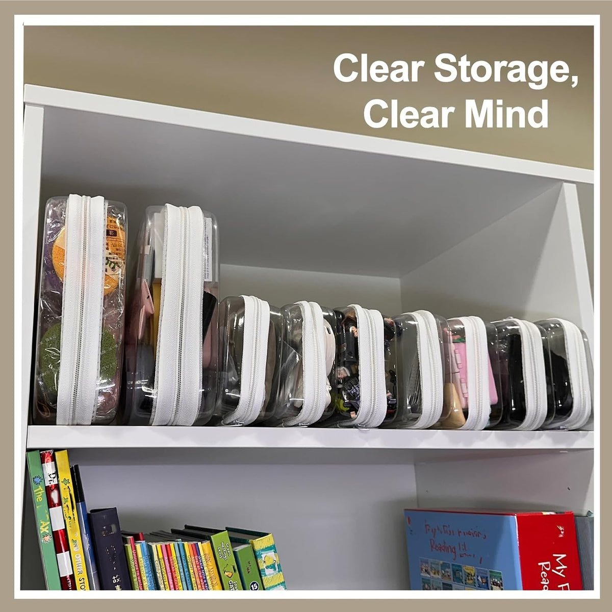 4 Pack Clear Hard Shell Zipper Pouches for Travel & Organization