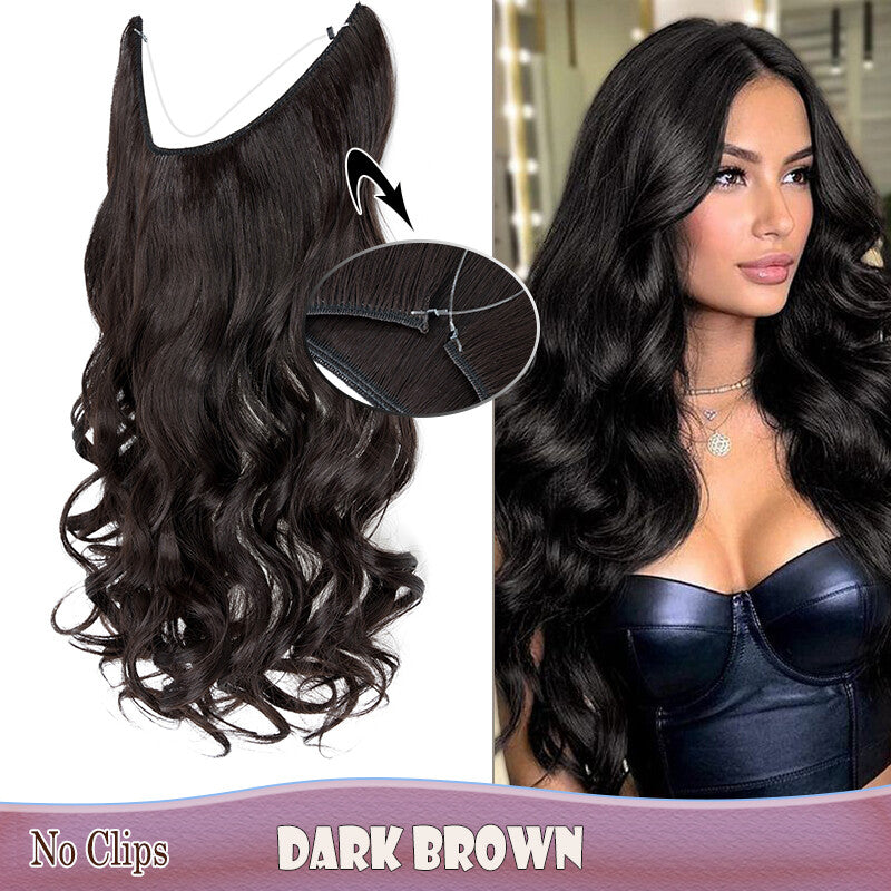 Invisible Wire Clip-In Hair Extensions with Clips & Replacement Wires - Natural & Wavy, 20/24 Inch