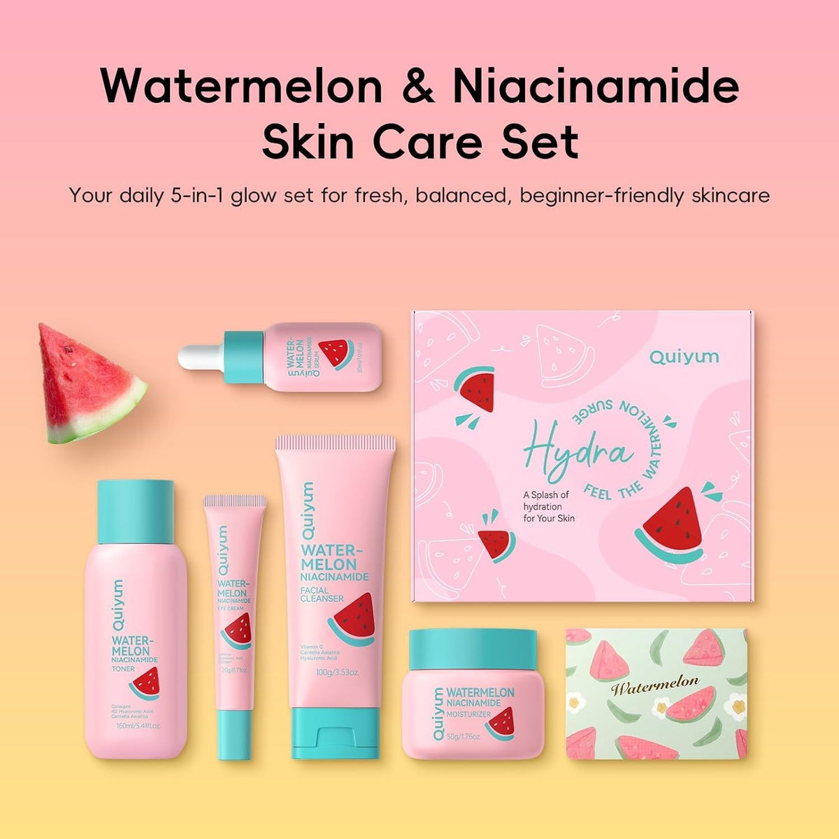 Watermelon & Niacinamide Skincare Set for Radiant, Glowing Skin - 5-Piece Kit