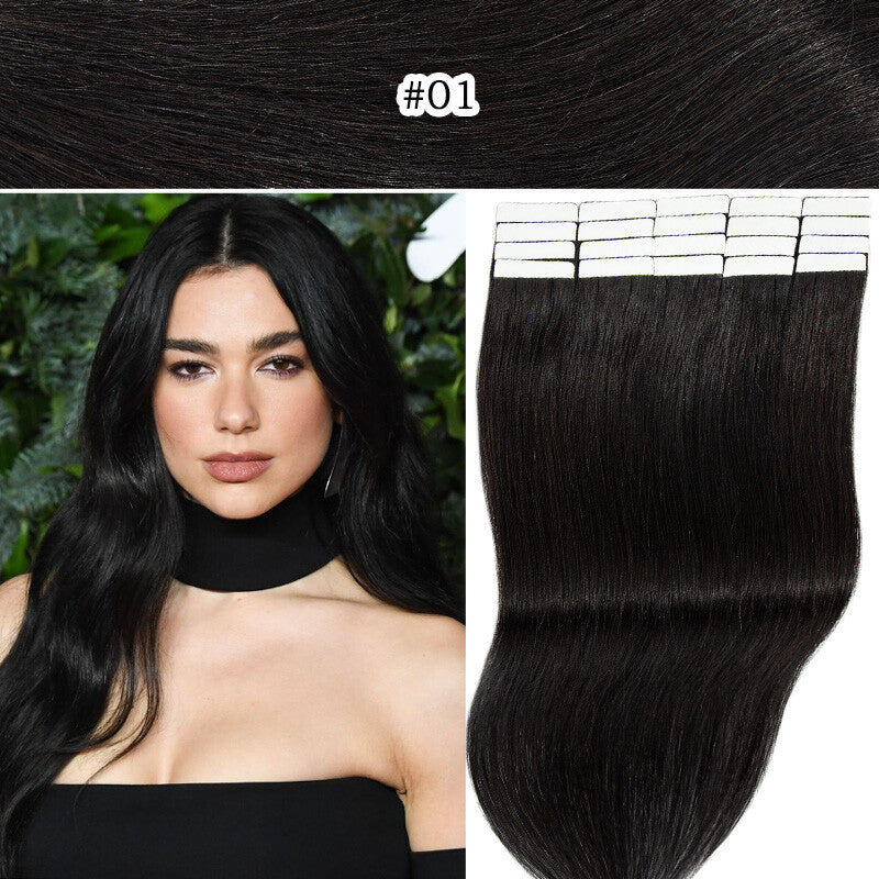 Invisible Tape-In Human Hair Extensions Full Head 24 Inches - Thick Remy Hair