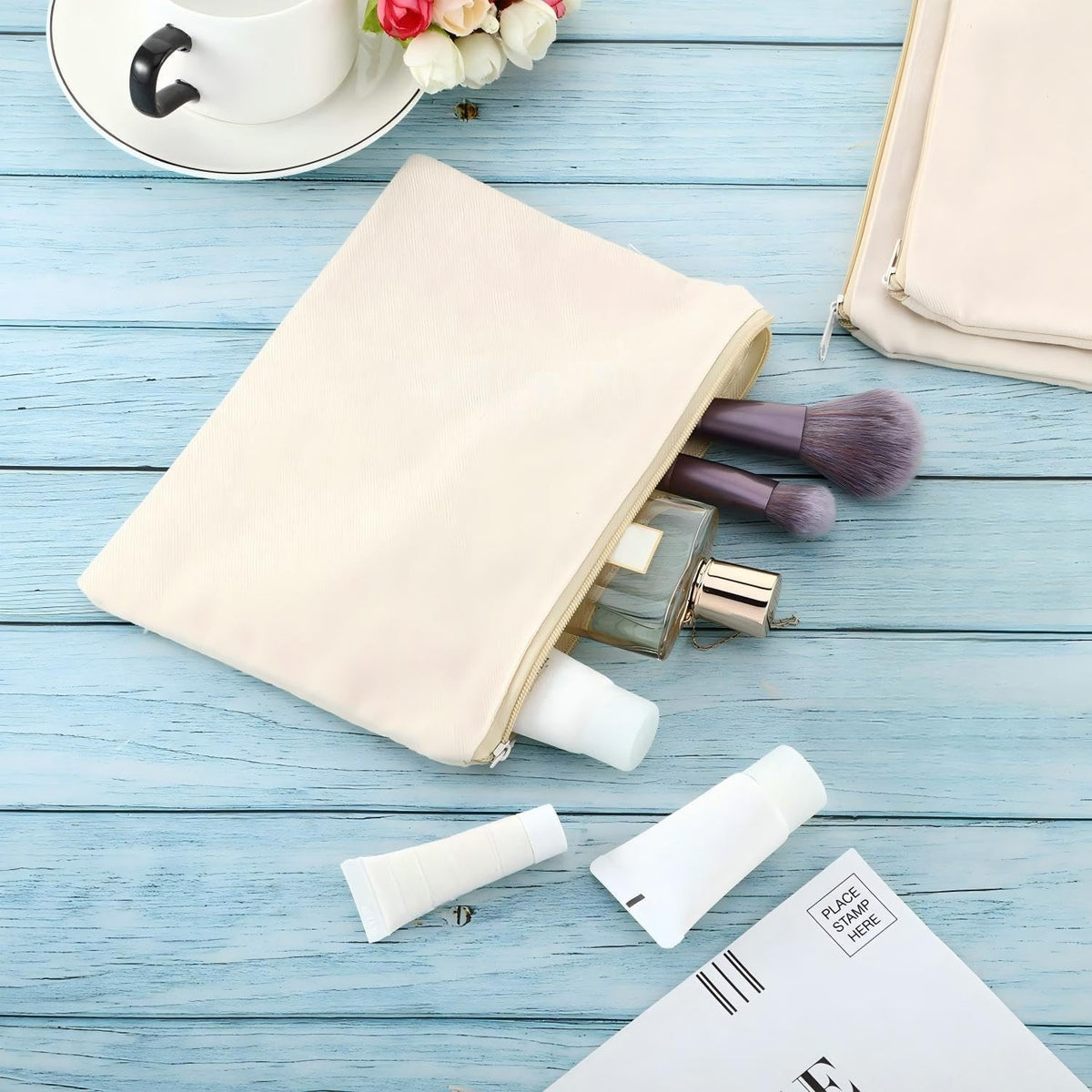 10 Pack DIY Canvas Cosmetic Bags - Blank Makeup Pouches for Customization