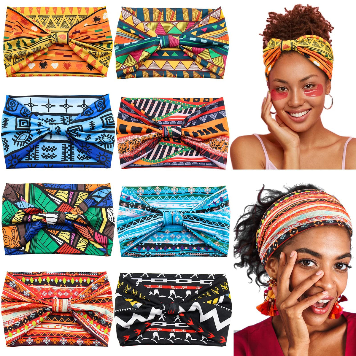 Women's Wide Boho Knotted 1 Count (Pack of 8), No13(boho colors 8 pcs)