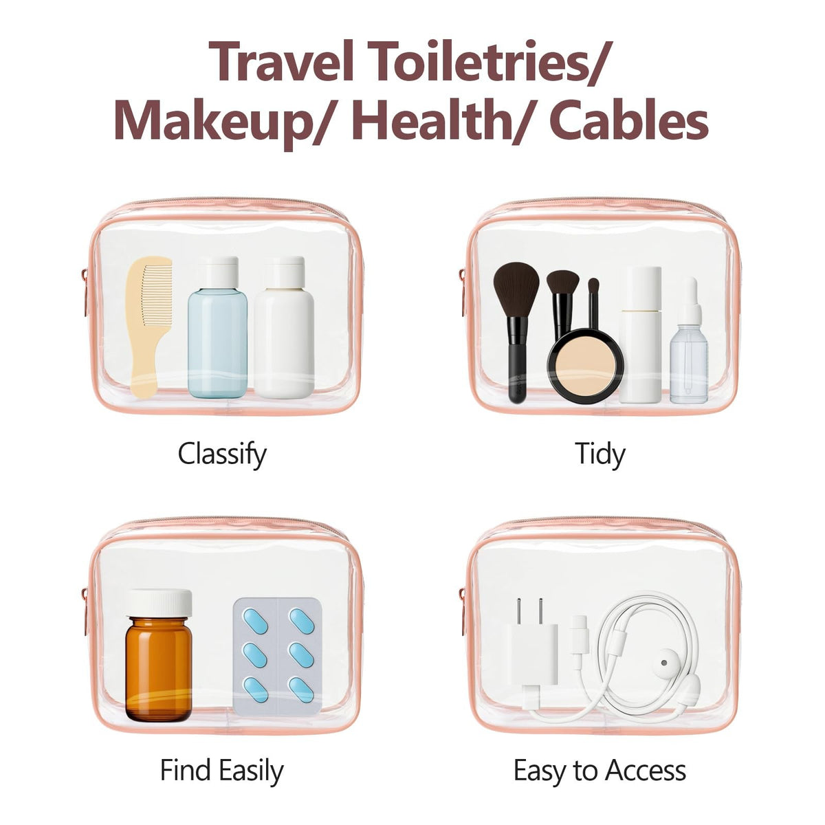 TSA Approved Toiletry Bag 2 Pack - Medium Clear Cosmetic & Large Storage Bag