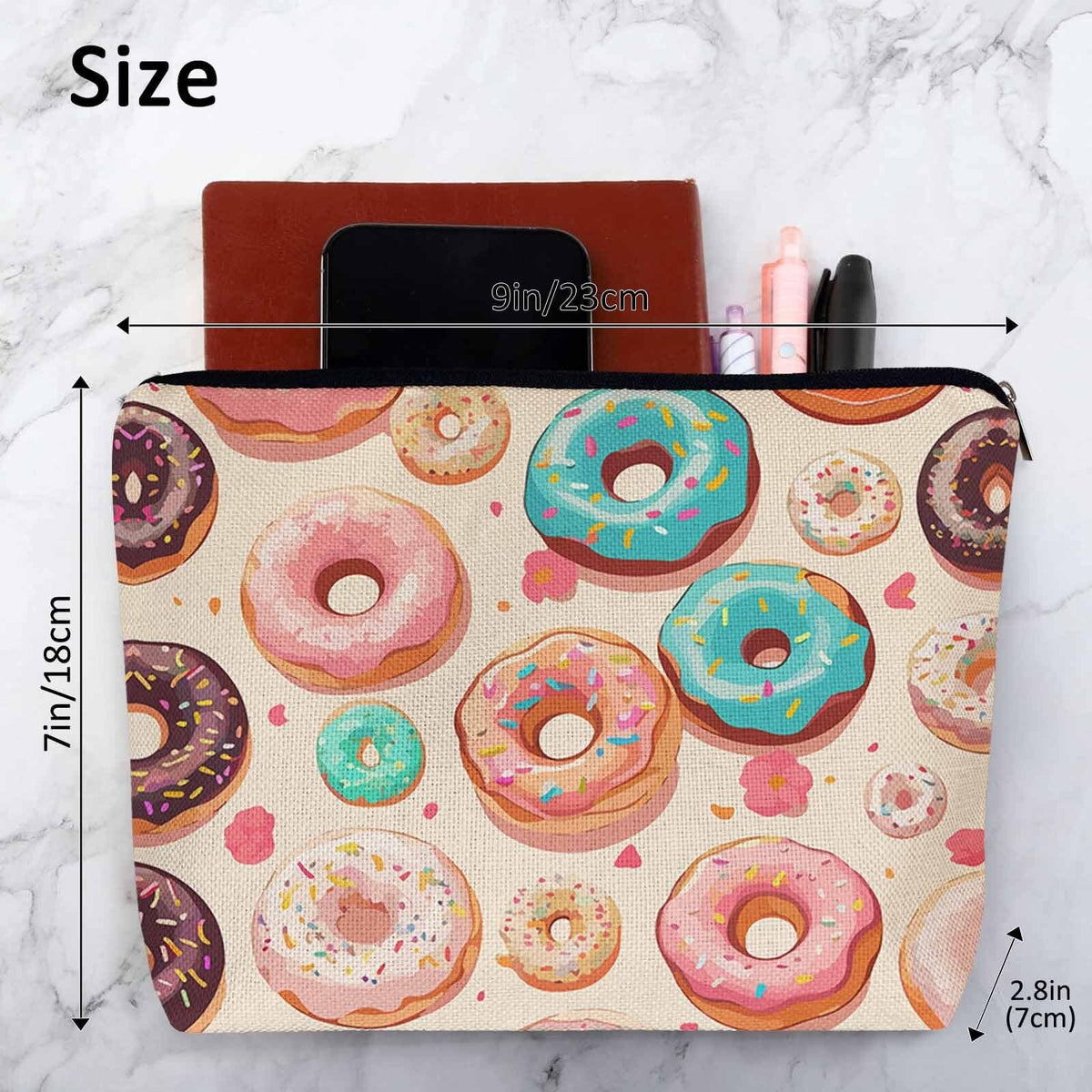 Donuts Cosmetic Bag - Colorful Makeup Pouch with Zipper for Travel