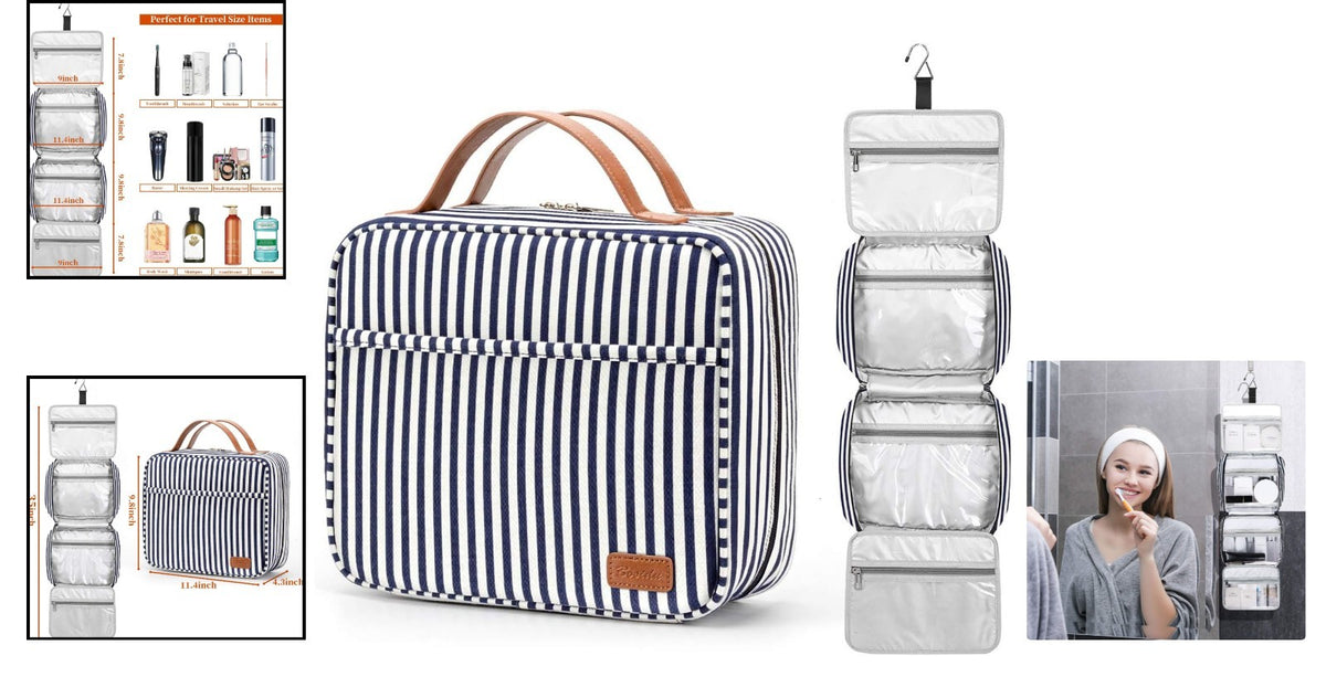 Travel Toiletry Organizer Bag with Waterproof Compartments & Anti-Slip Hook