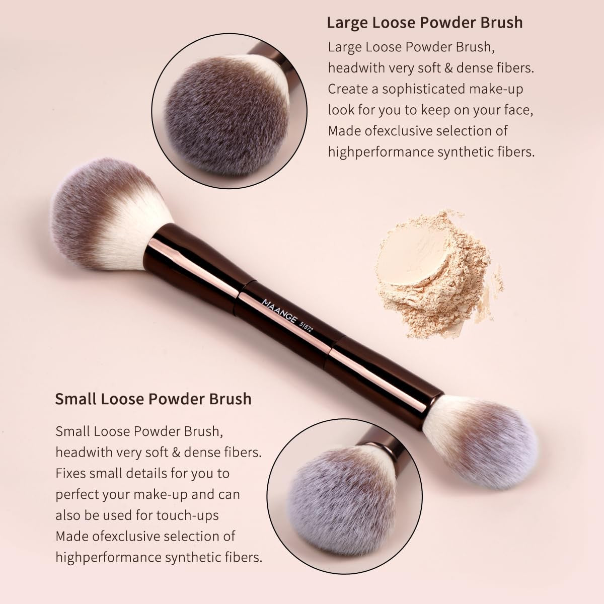 Foundation Makeup Brush Set - Double-Ended Kabuki & Face Brushes, 5 Pieces
