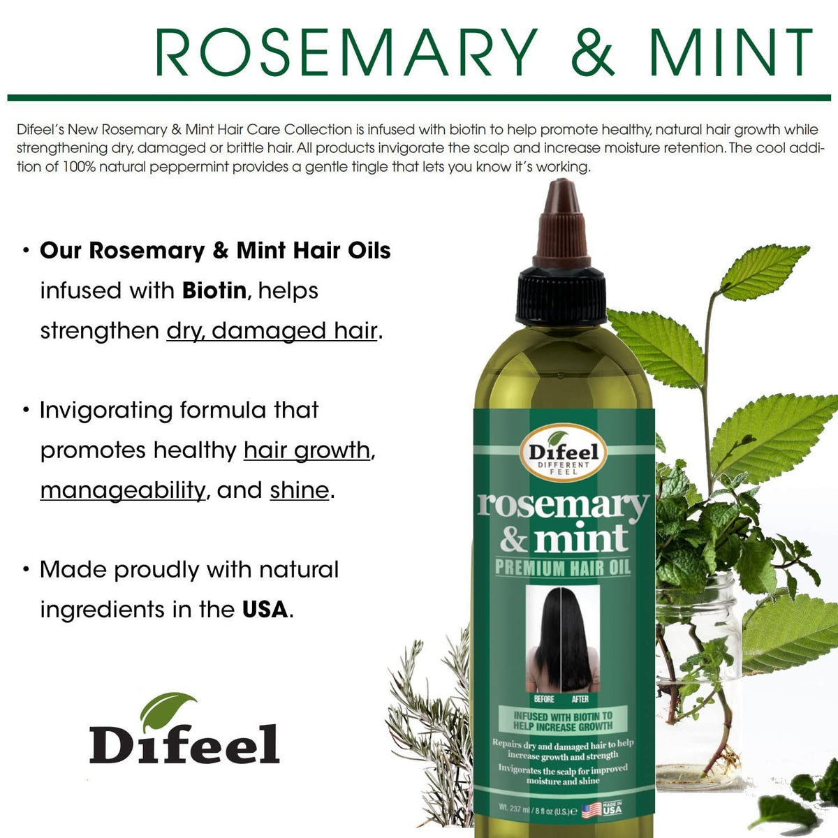 Rosemary Mint Hair Oil with Biotin - 8 oz