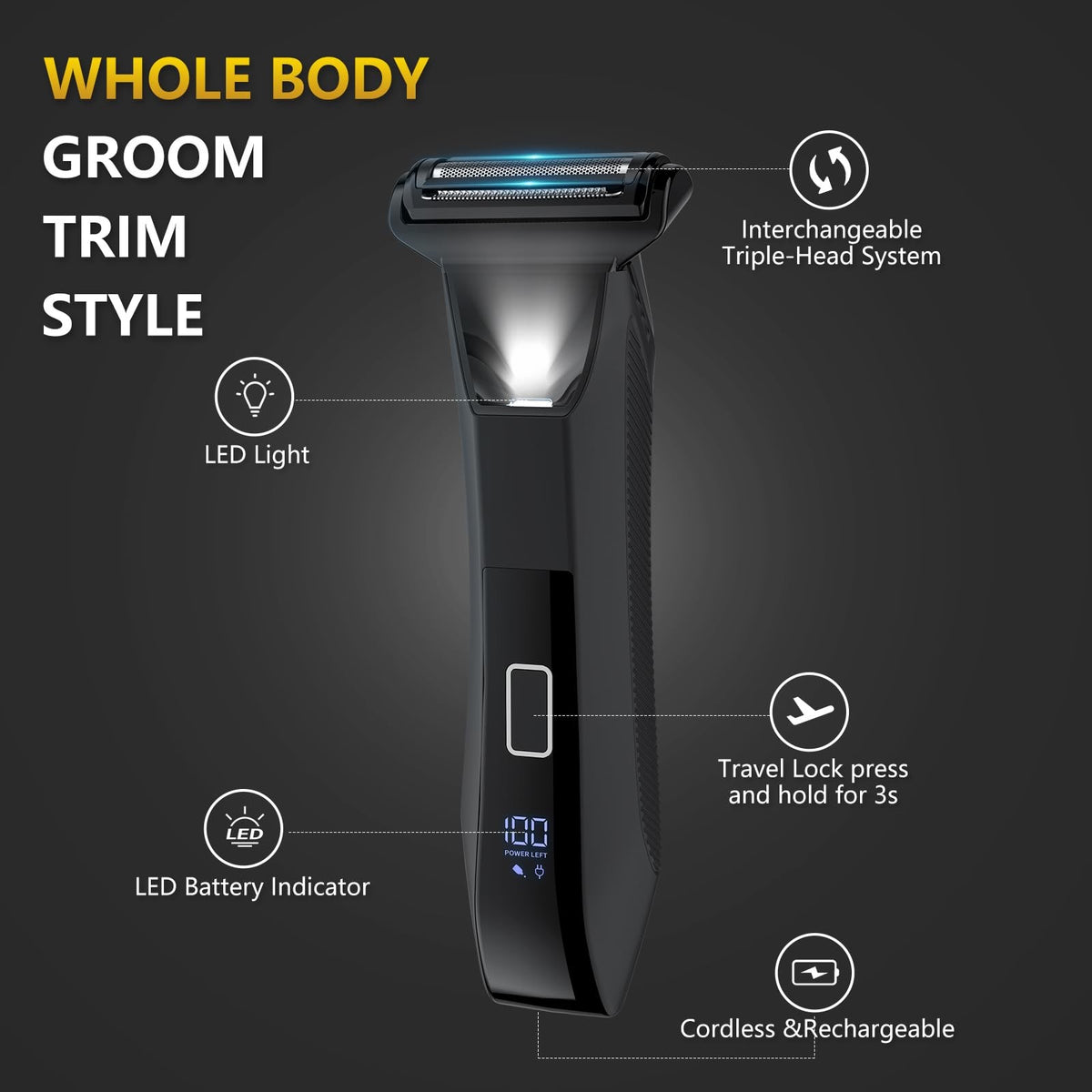Men's 3-in-1 Body Grooming Trimmer - Waterproof, Rechargeable, Sensitive Area Shaver