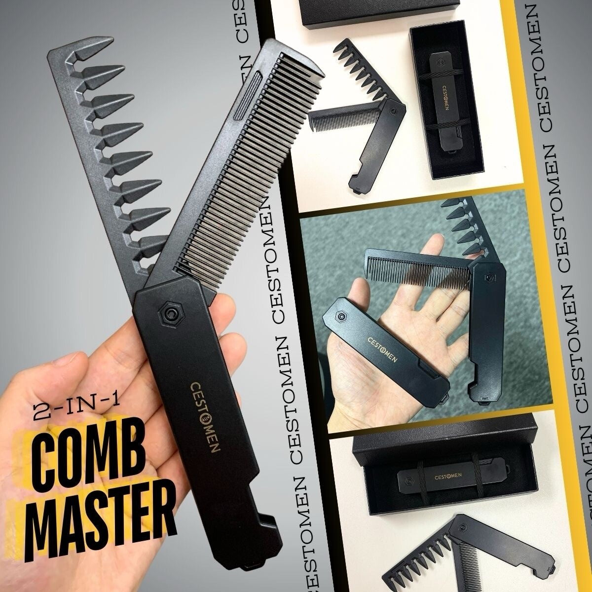2-in-1 Foldable Anti-Static Beard and Hair Travel Comb - Durable Pocket Brush