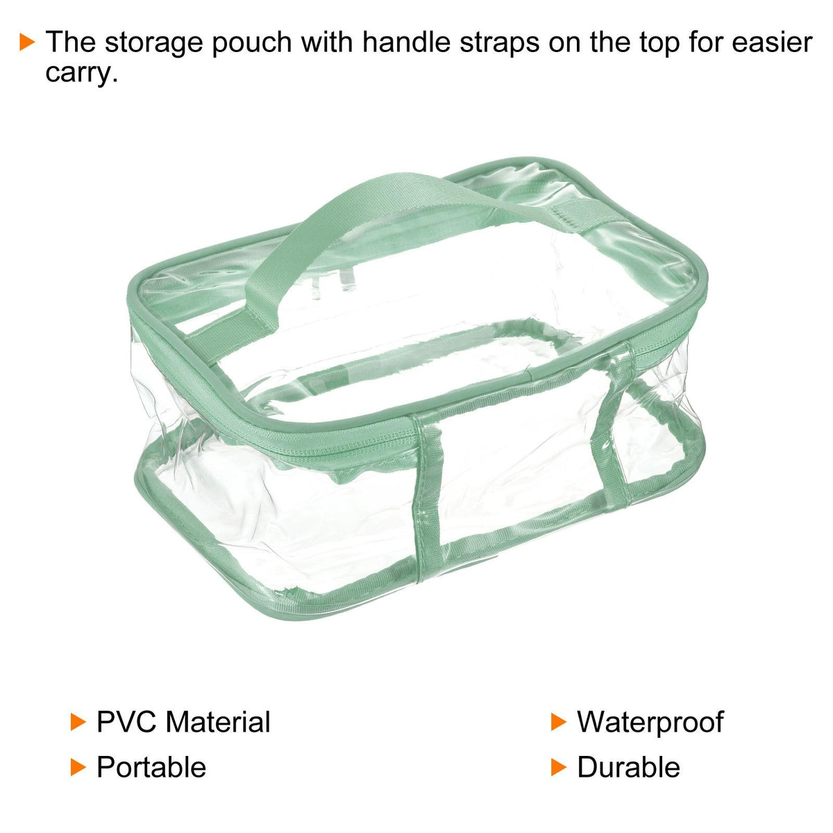 Clear PVC Toiletry Makeup Bag Set with Zipper & Handle - Green, 2 Pieces
