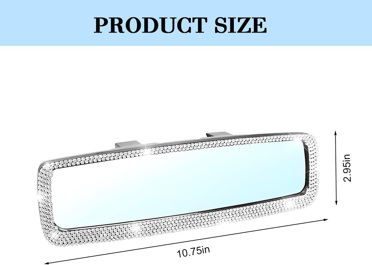 10.83 Inch Rhinestone Rearview Mirror with HD Glass Surface - Silver