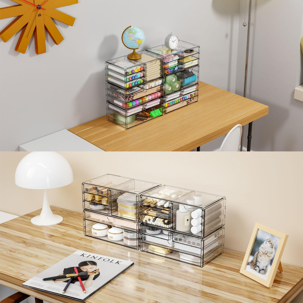 Large Clear Acrylic Drawer Organizer 6-Drawer Stackable Storage Bins
