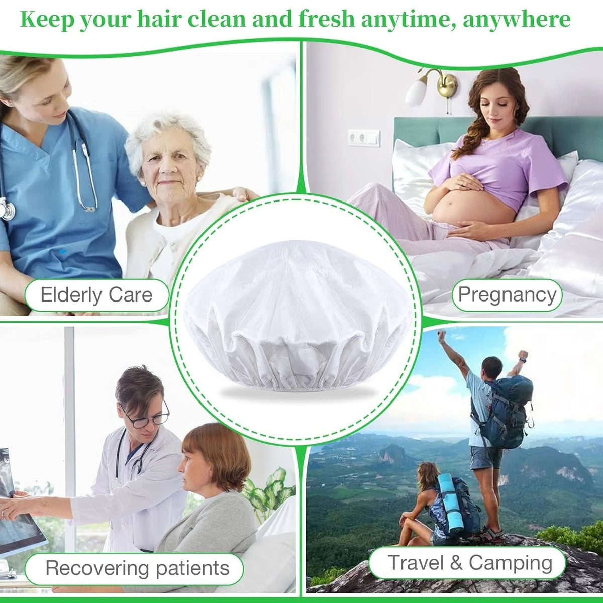 Waterless Shampoo Caps No Rinse Hair Washing Shower Caps - 12 Pack for Elderly & Caregivers