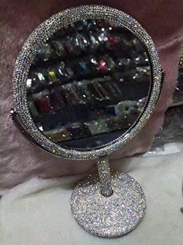 Double Sided Crystal Rhinestone Makeup Mirror with 2X Magnification