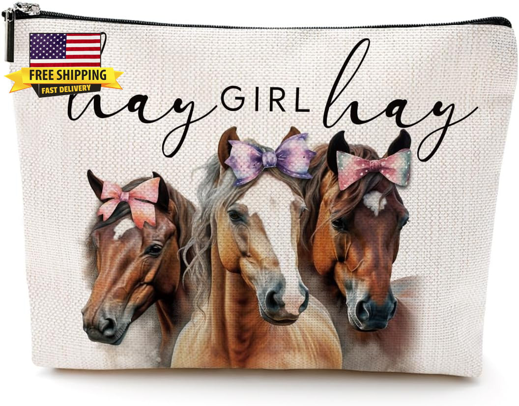 Horse Lover Makeup Bag Western Country Girl Gift Waterproof Canvas