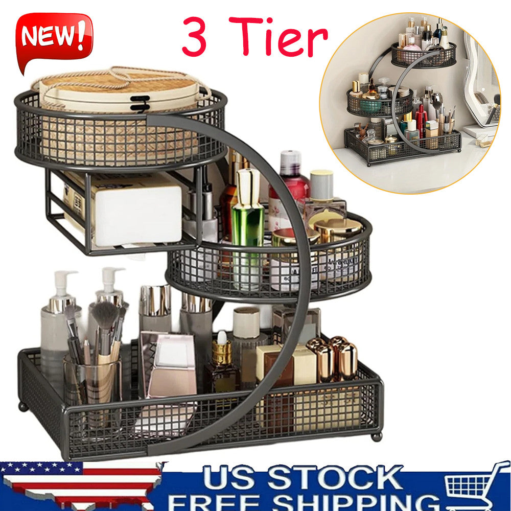 3 Tier Makeup Organizer Storage Rack for Cosmetics and Perfumes - Black