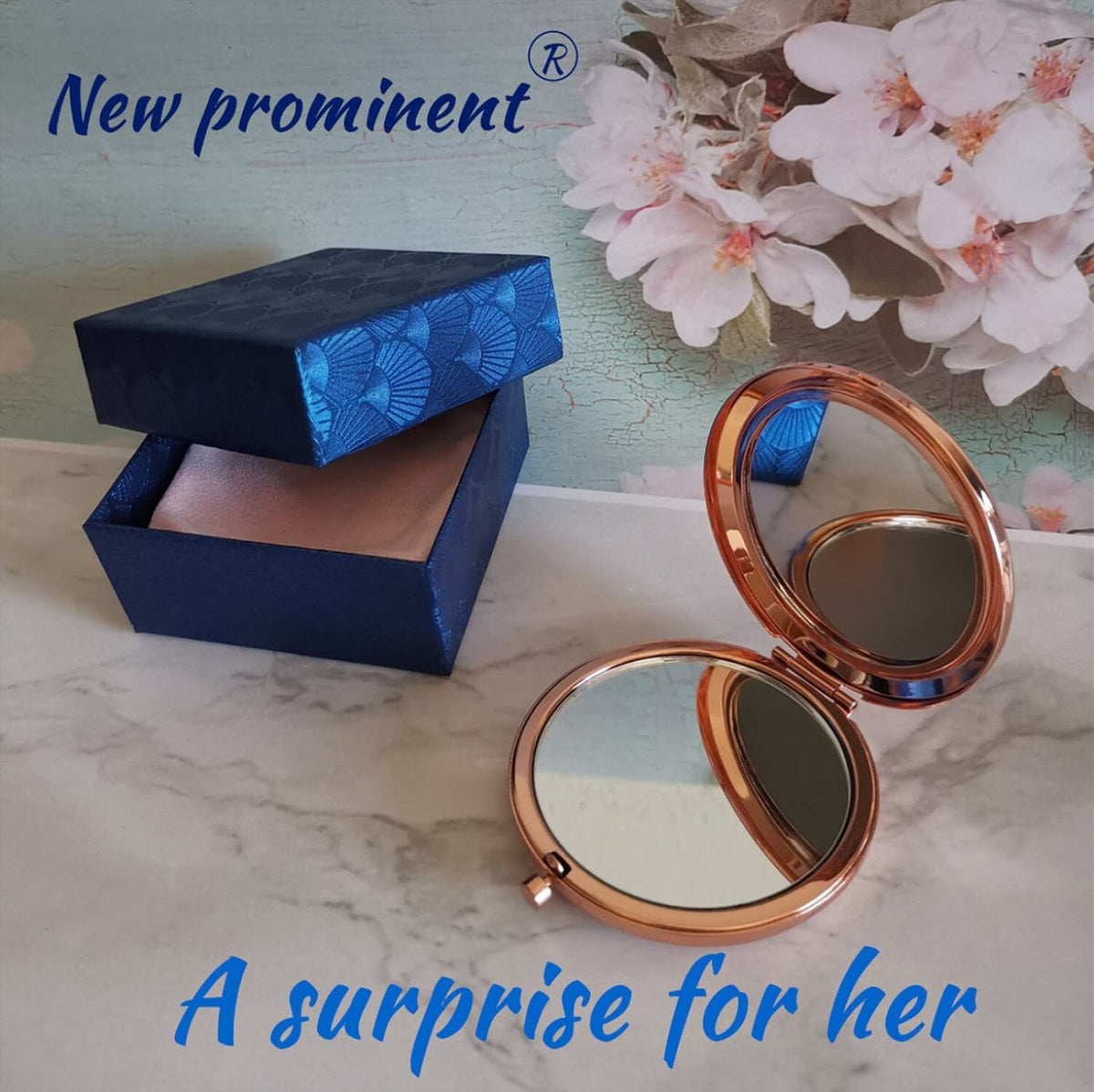 Personalized Compact Mirror for Sisters - Heart & Rose Gold, 2x Magnification