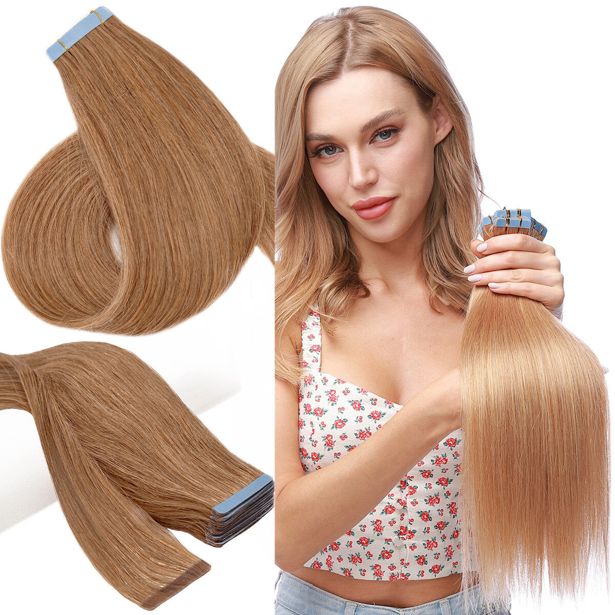 Remy Human Hair Tape-In Extensions Full Head 200g - Multiple Colors & Lengths