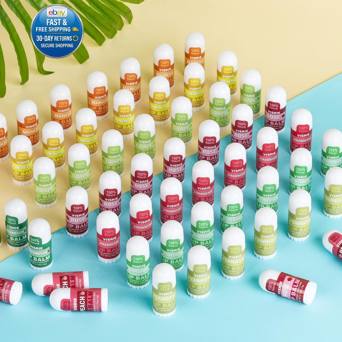 Mini Lip Balm Pack - 40 Assorted Flavors with Vitamin E & Coconut Oil