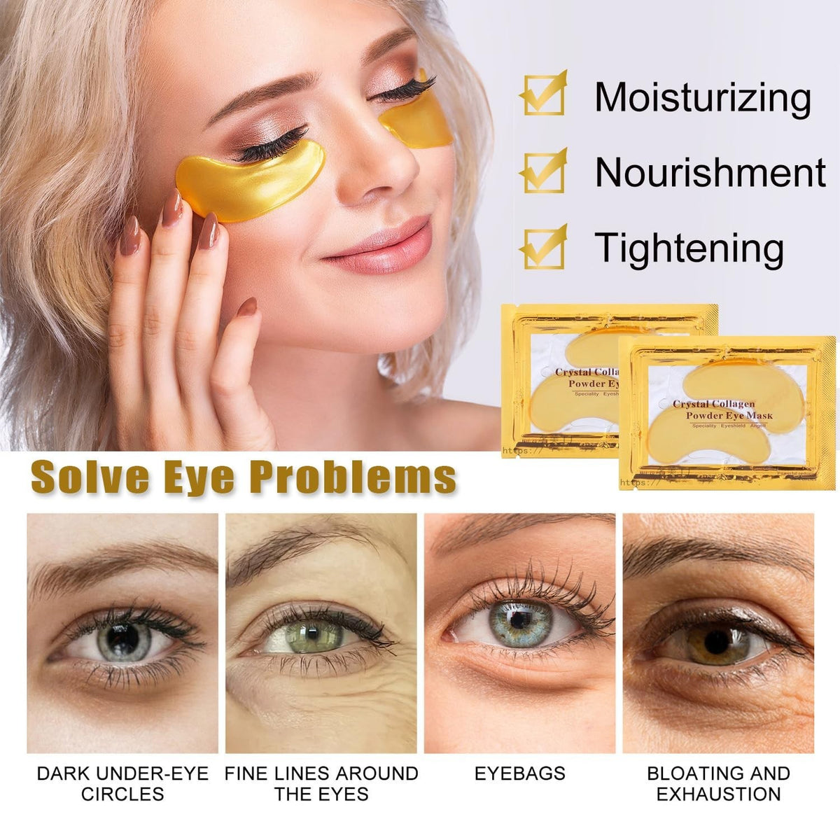 Luxury Gold Eye & Collagen Lip Mask Set - 15 Pairs for Anti-Aging & Hydration