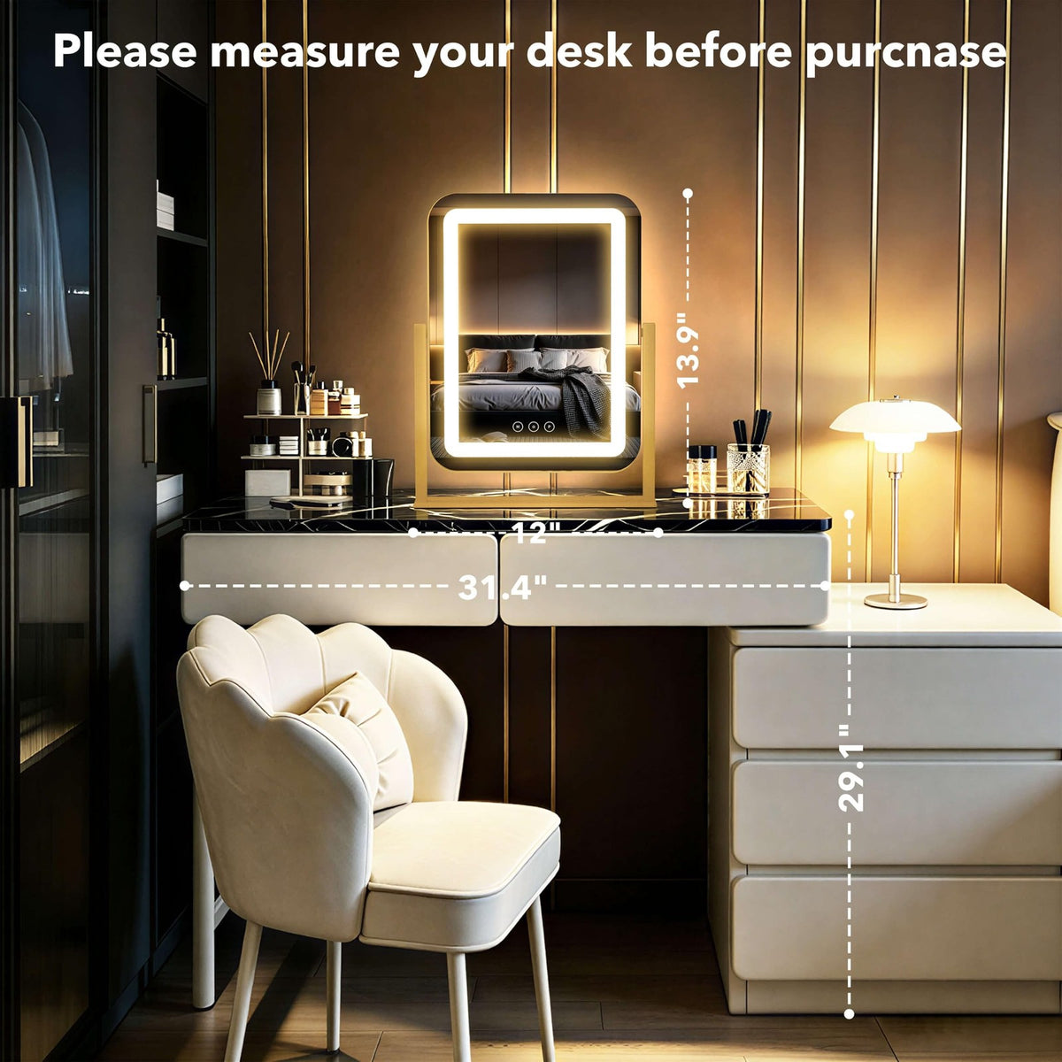 12x13.9 Inch Vanity Mirror with Lights - LED Makeup Mirror with Dimmable Colors & Memory Function