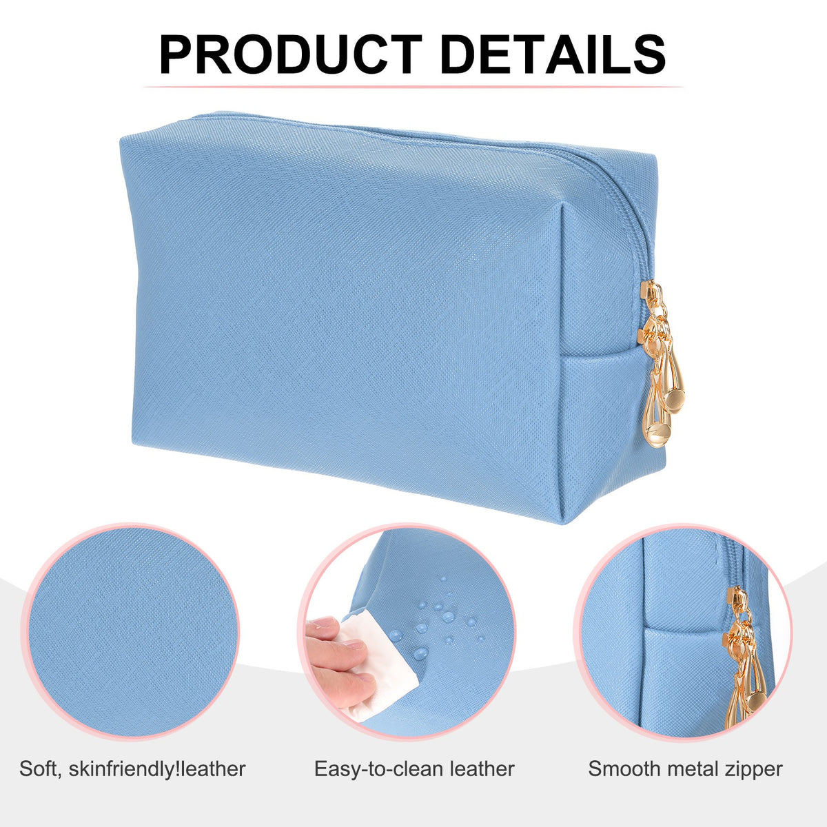 PU Leather Makeup Bag Travel Cosmetic Organizer Small Blue