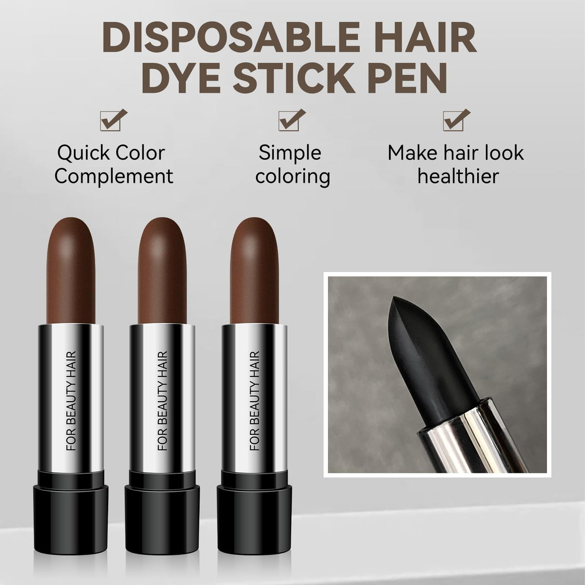 Hair Color Touch-Up Stick Dye 3 Pack - Dark Brown, Instant Gray Coverage