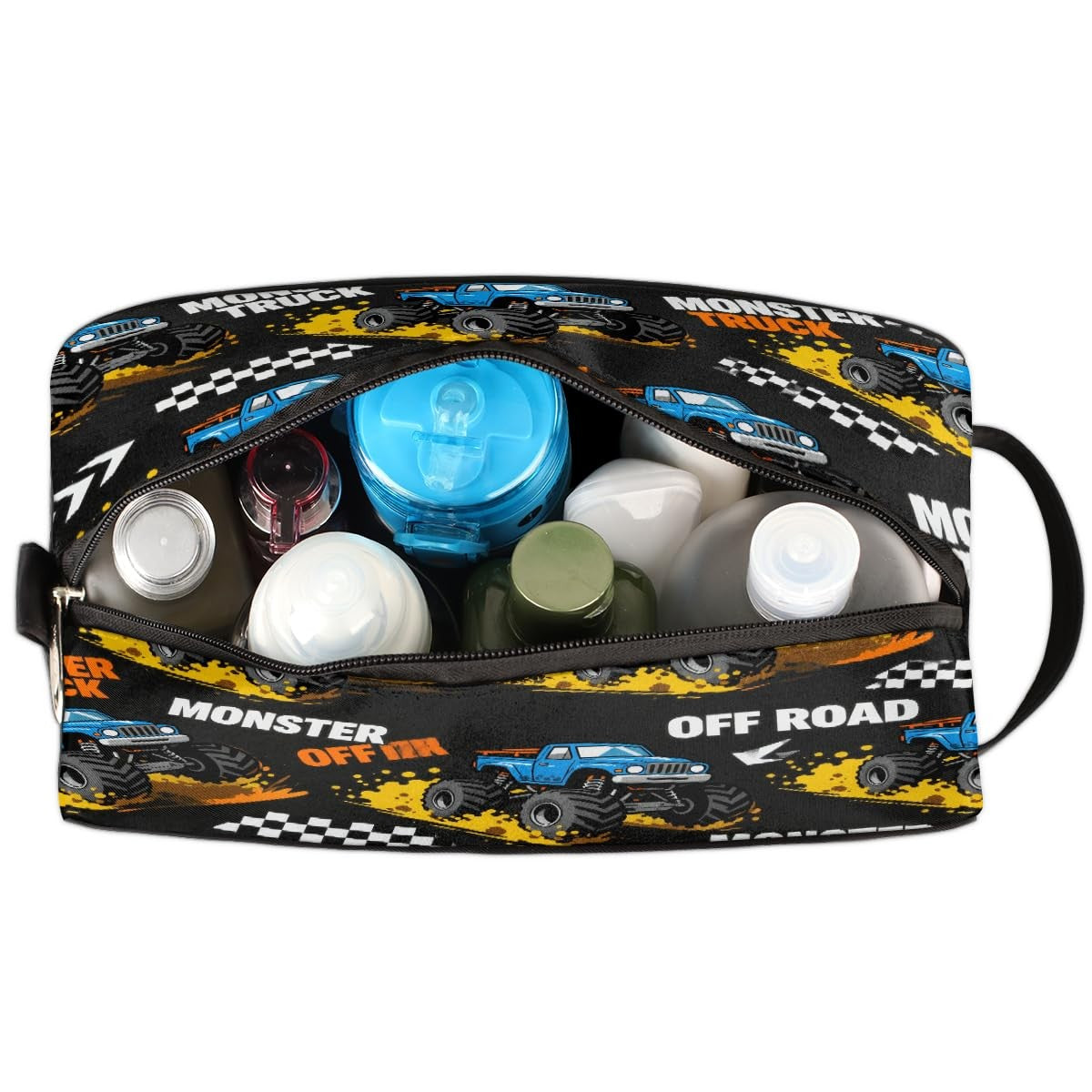Kids Waterproof Hanging Toiletry Bag Travel Organizer with Trucks Design