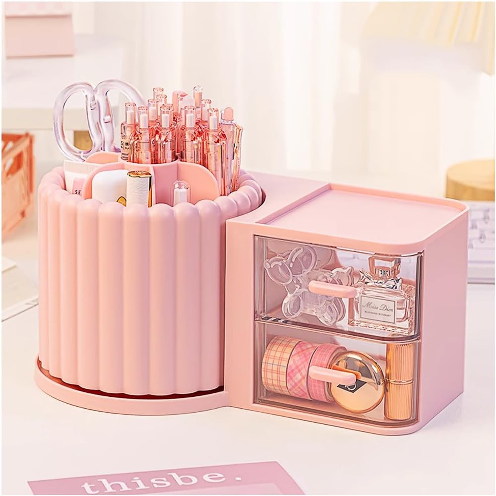 Rotating Makeup Brush Organizer with 2 Drawers - 9.25x5.11 Inch