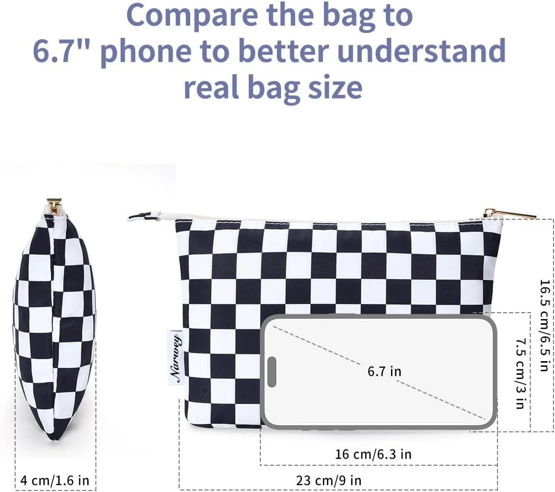 Small Checkered Makeup Bag for Purse - AB-Black Checkerboard Cosmetic Bag