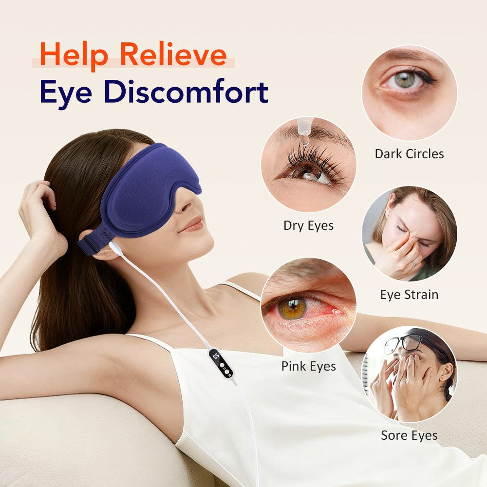 Electric Heated Eye Mask with 5 Temperature & 6 Vibration Modes - Relax & Relieve Eye Fatigue